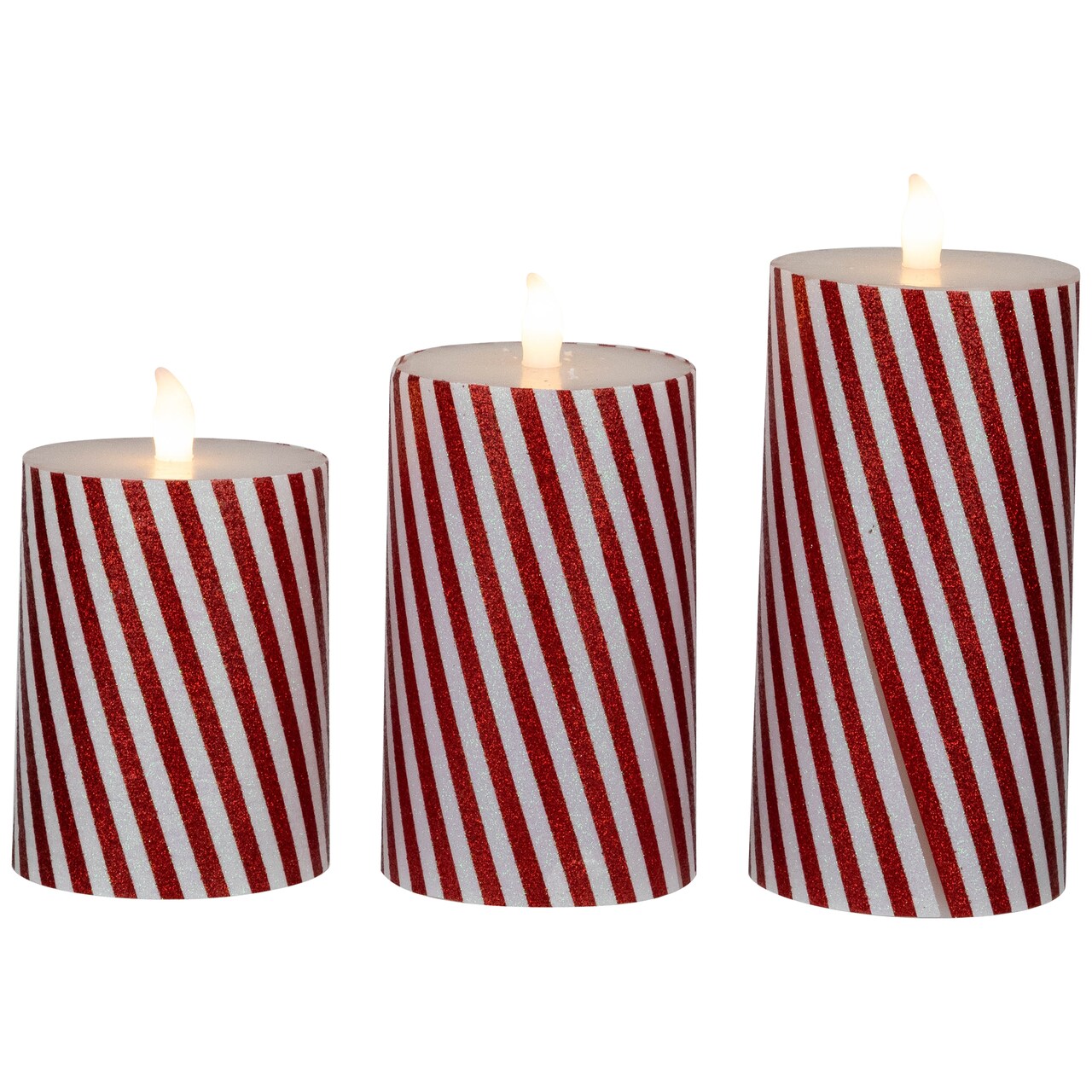 Northlight LED Flickering Flameless Candy Cane Striped Christmas Wax Pillar Candles - 6" - Set of 3